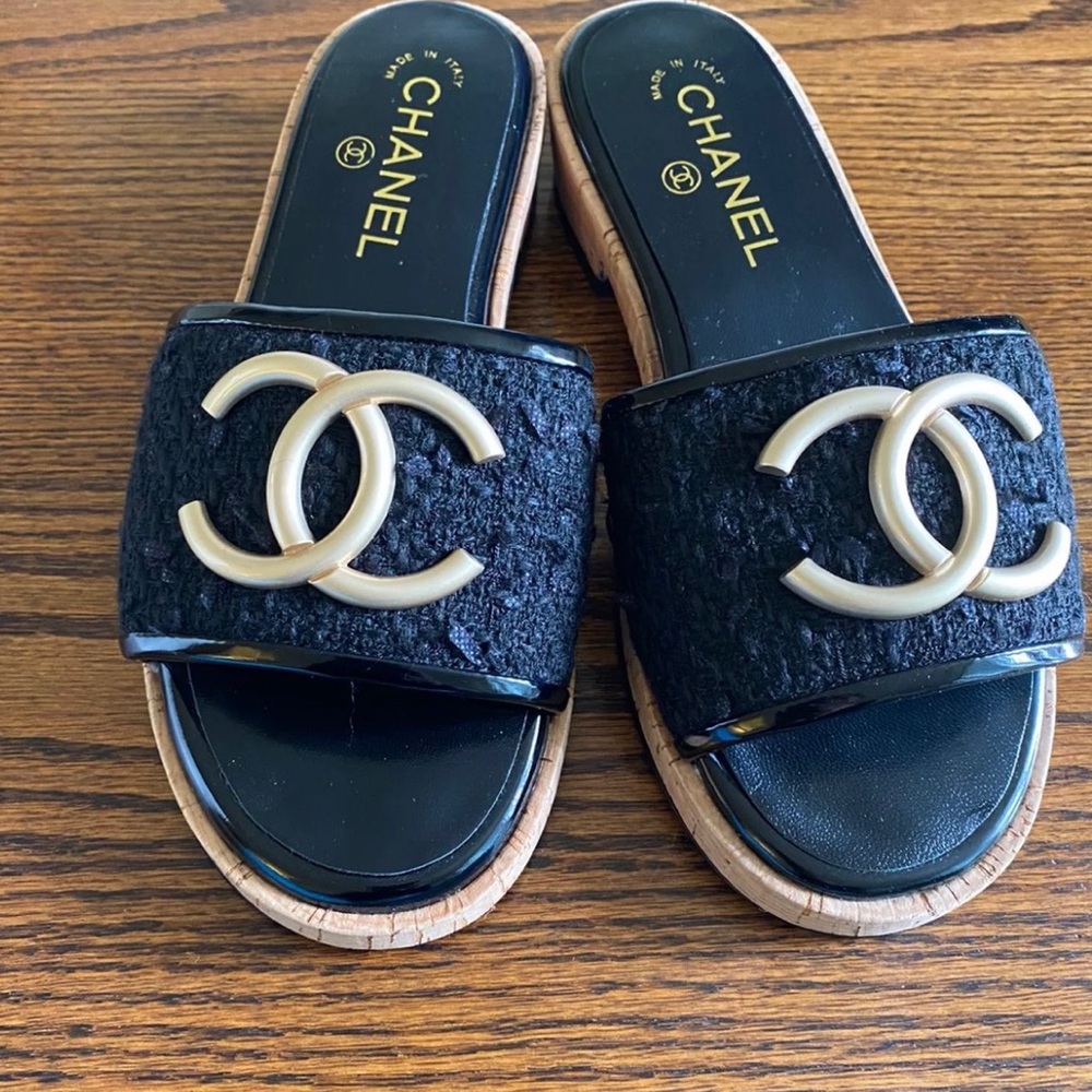 Chanel tweed sandals